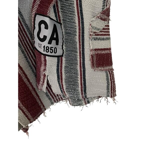 American Crown Baja Hoodie XL Pullover Striped Surf Rug Knit Gray Maroon Pocket - Picture 7 of 11
